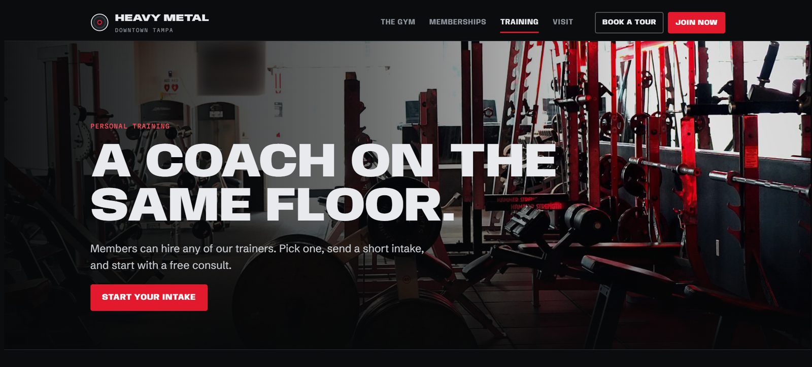 Heavy Metal training page headline: a coach on the same floor